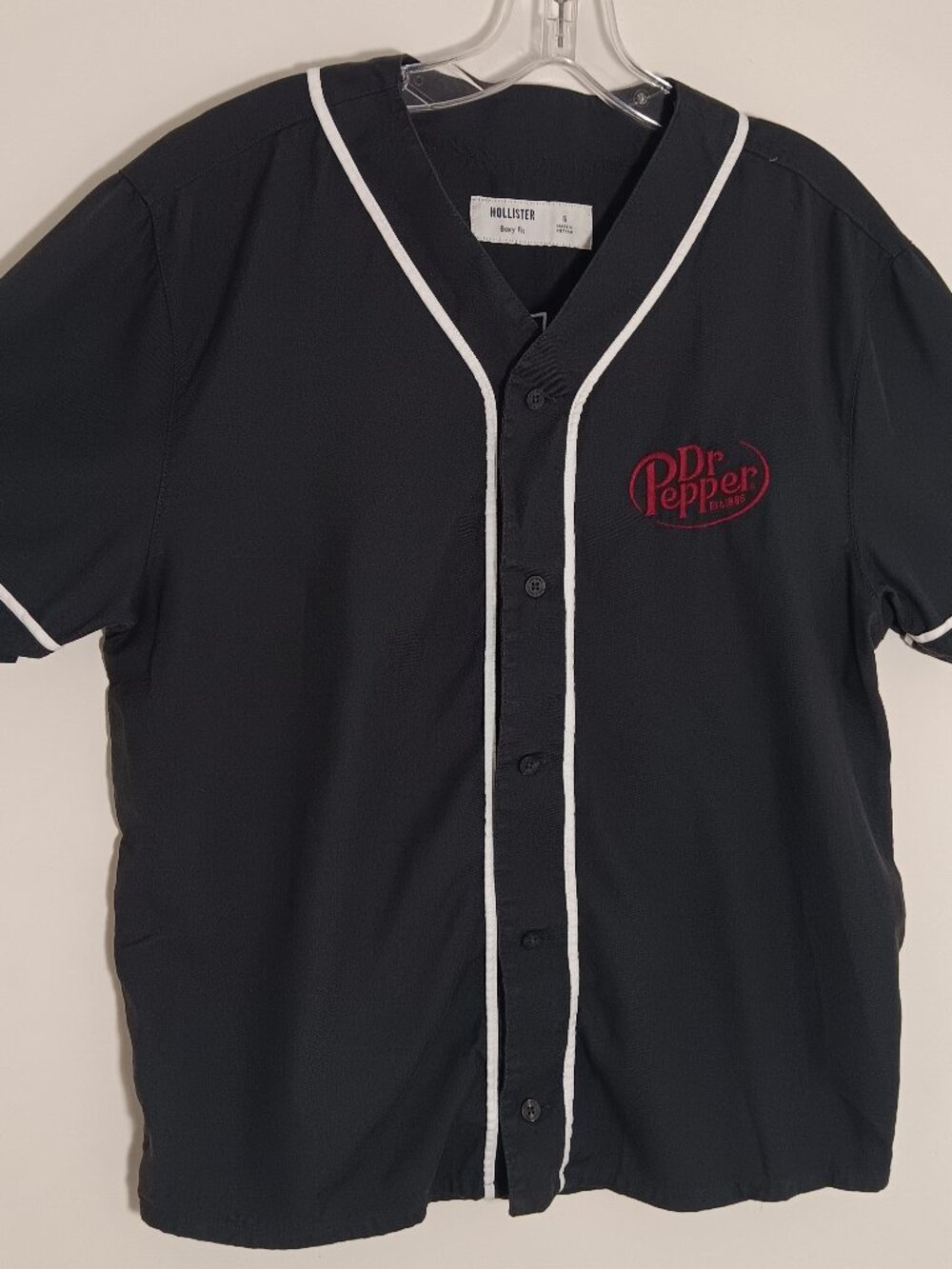 Hollister Dr pepper 23 baseball jersey mens S black boxy fit button  up